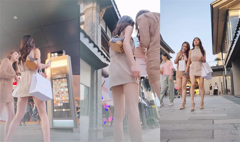 【CSCD】灰色连衣裙美女和闺蜜逛街❤️白色内内
